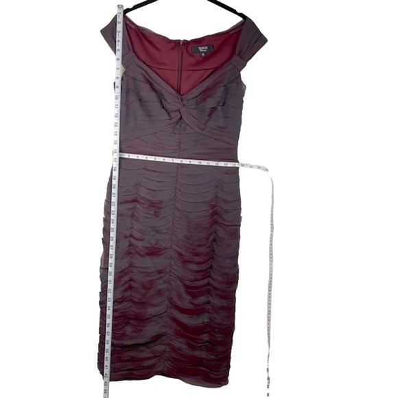 TADASHI Collection Wine & Teal Ruched Chiffon Cocktail Dress Off Shoulder Size 6 - Picture 10 of 16